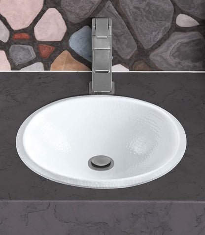 Monarch Abode Bathroom Sink – 17-Inch Oval Drop In Bathroom Sink, Top Mount Hand Hammered Classic White Vanity Sinks for Countertop, Powder Room, Guest Bath or Restroom, Drop in Sinks for Bathrooms