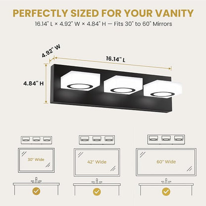 Bathroom Vanity Light, 3-Light 16 Inch Matte Black 5CCT 2700-6500K LED Bathroom Light Fixtures Over Mirror, Vanity Lighting Modern Bath Wall Sconce for Mirror Bedroom Living Room
