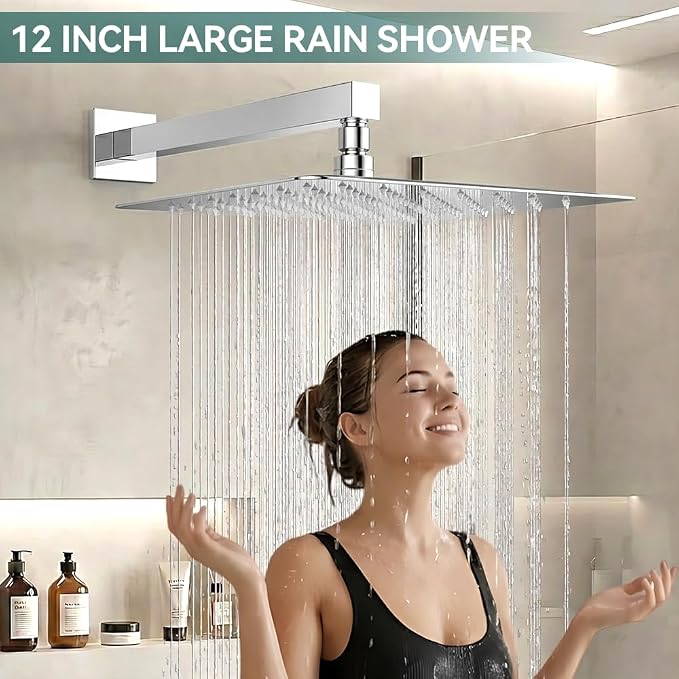 Shower System Shower Faucet Set, STARBATH 12" Wall Mount Rain Shower Head and Handheld Spray for Two Person, Rainfall Shower System with Diverter Valve and Trim Kit Complete,Chrome