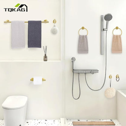 TQKAG 8-Pieces Bathroom Hardware Set, Brushed Gold Towel Bar Set 23.6 Inch | Towel Racks for Bathroom Wall, SUS304 Stainless Steel, Gold Bathroom Accessories with Paper Holders, Towel Rings, Towel Hooks