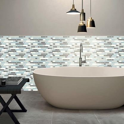 STICKGOO Thicker Design Peel and Stick Tile Backsplash, 12”×12”Stick on Backsplash for Kitchen, Self Adhesive Tile for Kitchen Backsplash and Bathroom(10 Sheets, Grey&Blue)