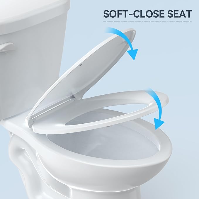 Two Piece Toilet with ADA Height, Elongated Ceramic Bowl and Locking PP Lid - Side Push Handle, CUPC Certified, Water Efficient 1.28 GPF, Modern Design