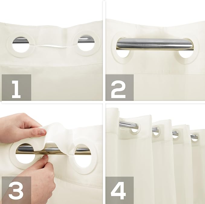 Long No Hook Slub Textured Shower Curtain with Snap-in PEVA Liner Set - 71" x 80"(78"), Hotel Style with See Through Top Window, Cream Fabric Curtain & Waterproof Liner, Sand,W71xH78 | Snap on/off Waterproof PEVA Liner, See Through Top Window, Slub Tex...