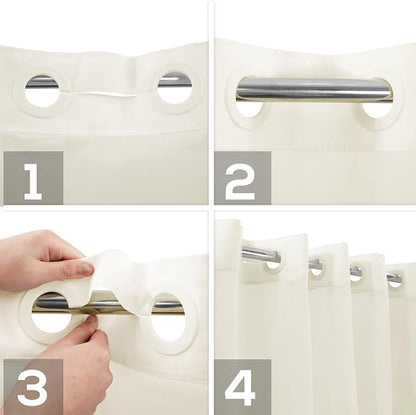 Long No Hook Slub Textured Shower Curtain with Snap-in PEVA Liner Set - 71" x 80"(78"), Hotel Style with See Through Top Window, Cream Fabric Curtain & Waterproof Liner, Sand,W71xH78 | Snap on/off Waterproof PEVA Liner, See Through Top Window, Slub Tex...