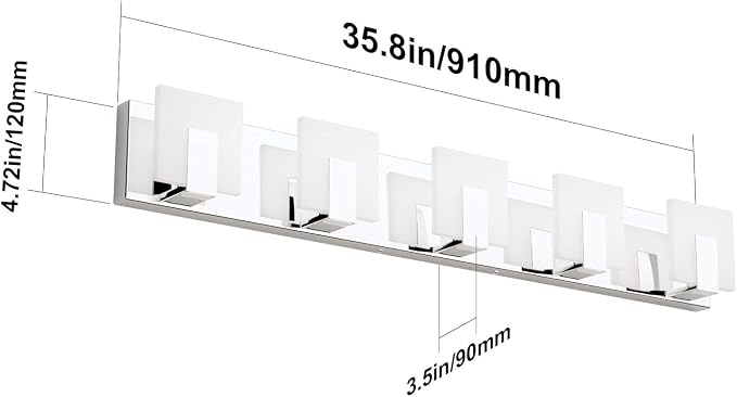 Aipsun Modern 5-Light LED Vanity Light - Dimmable Chrome Bathroom Wall Light Over Mirror (White Light)