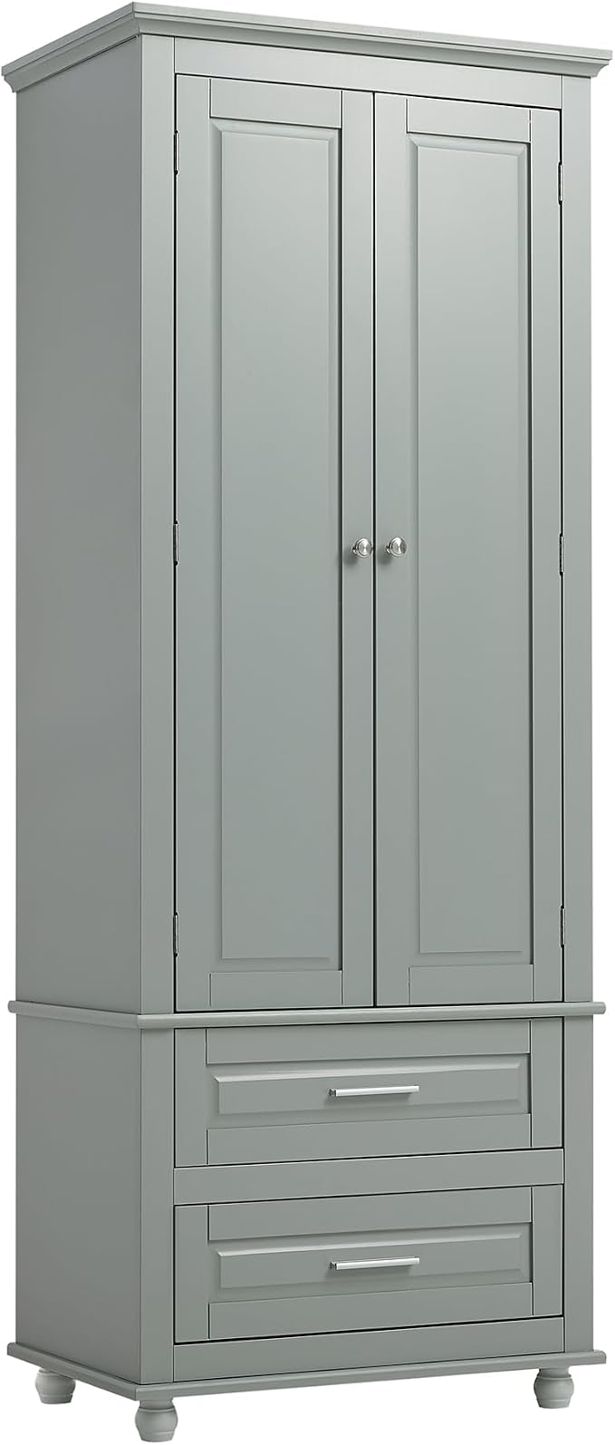 Merax 62.5" Pantry Cabinet with Two Doors & Two Drawers, Adjustable Shelves Storage Cupboard for Kitchen/Dining Room/Bathroom, Gray