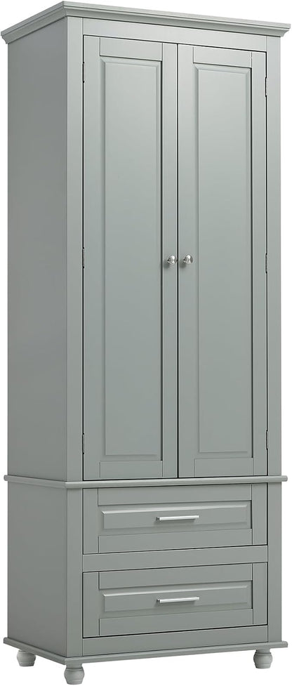Merax 62.5" Pantry Cabinet with Two Doors & Two Drawers, Adjustable Shelves Storage Cupboard for Kitchen/Dining Room/Bathroom, Gray