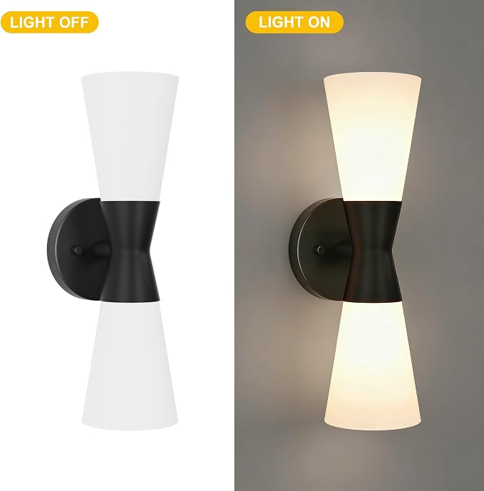 Bathroom Wall Sconce, Modern Indoor Vanity Light Fixtures 15",Up Down Lighting, Wall Mount Lamp for Living Room Bedroom Hallway Stairway Fireplace Mirror E26 Base 1PC White&Black
