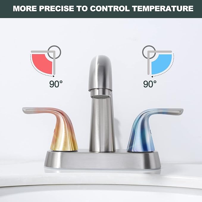 Brushed Nickel Centerset Bathroom Faucet: ALEASHA 4 Inch Centerset Bathroom Faucet, 2-Handle Vanity Sink Faucet with Pop Up Drain Stopper, RV Lavatory Faucets for Washroom Sink