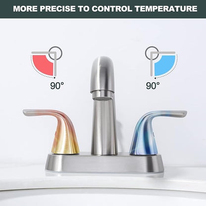Brushed Nickel Centerset Bathroom Faucet: ALEASHA 4 Inch Centerset Bathroom Faucet, 2-Handle Vanity Sink Faucet with Pop Up Drain Stopper, RV Lavatory Faucets for Washroom Sink