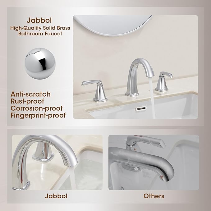 Widespread Bathroom Faucet 3 Hole, Polished Chrome Bathroom Sink Faucet, 2 Handle Brass Bathroom Faucets for Vanity Faucet with Pop Up Drain and 2 Supply Lines