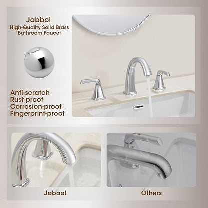 Widespread Bathroom Faucet 3 Hole, Polished Chrome Bathroom Sink Faucet, 2 Handle Brass Bathroom Faucets for Vanity Faucet with Pop Up Drain and 2 Supply Lines