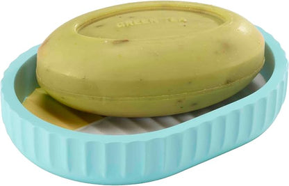 IZOD - Bathroom Set, 4pc Countertop Accessories, Tumbler, Toothbrush Holder, Soap Dish & Lotion Pump, Striped Resin Decor, Dorm Room Essentials (Clubhouse Collection, Aqua)
