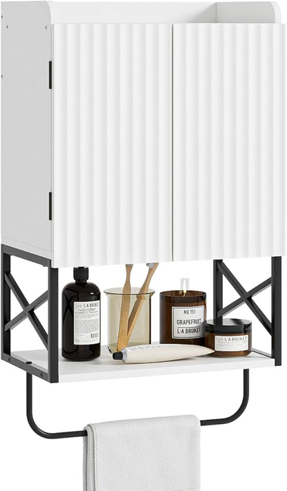 Masupu Bathroom Cabinet Wall Mounted, Wooden Medicine Cupboard with Adjustable Shelves, Space-Saving Wall Storage Unit for Bathroom, Kitchen and Living Room (9" D x 15.35" W x 27.16" H,Modern White)