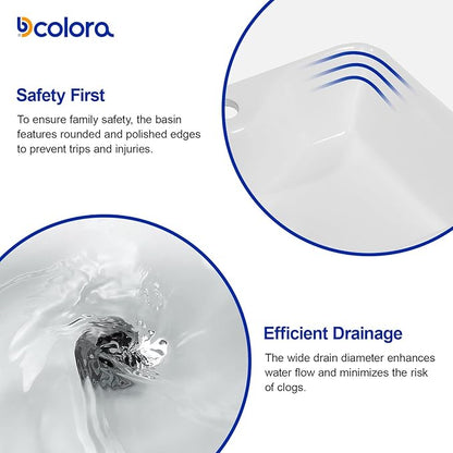 Dcolora 19 In. White Vessel Sink for Bathroom, Rectangular Above Counter Porcelain Ceramic Sink with Black Accessories, 15"D x 19"W x 5"H #DC-SFDOE00086