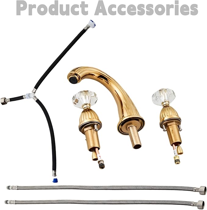 Gold Bathroom Faucet Antique Brass Three Holes Widespread Crystal Handle Bathroom Sink Faucets Retro Vintage Lavatory Vanity Faucet