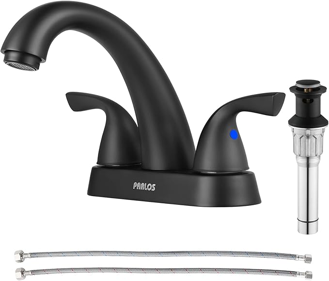 PARLOS 2-Handle Bathroom Sink Faucet with Drain Assembly and Supply Hoses Matte Black,1359804