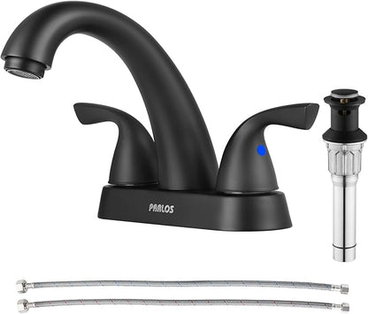 PARLOS 2-Handle Bathroom Sink Faucet with Drain Assembly and Supply Hoses Matte Black,1359804