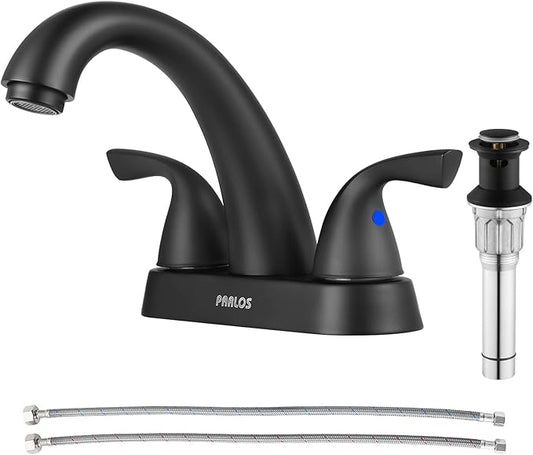 PARLOS 2-Handle Bathroom Sink Faucet with Drain Assembly and Supply Hoses Matte Black,1359804