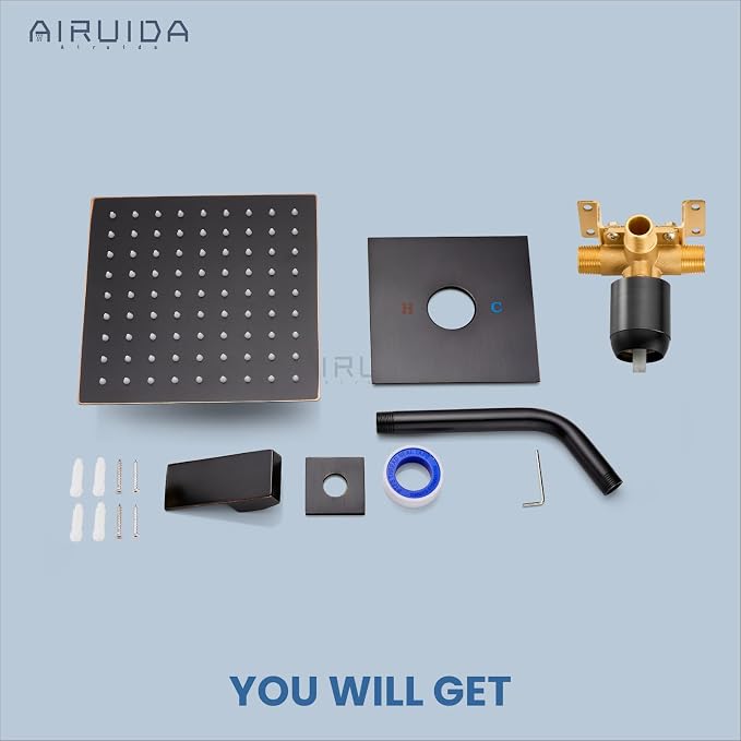 Airuida Shower Faucet Set,8 Inch Shower Valve Kit,Oil Rubbed Bronze | Male Threads,Rough-in Valve Shower Trim Kit,Single Handle Control Shower Set