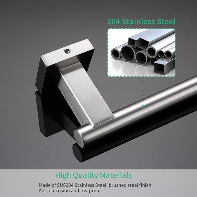 Miyili Bathroom Accessories Set 4-Piece Bath Hardware Kit Brushed Stainless Steel Wall Mount - Includes Double Towel Bar, Hand Towel Rack, Toilet Paper Holder, Robe Hook, BS02N4