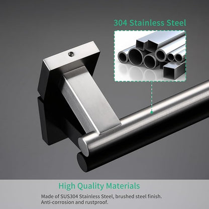 Miyili Bathroom Accessories Set 4-Piece Bath Hardware Kit Brushed Stainless Steel Wall Mount - Includes Double Towel Bar, Hand Towel Rack, Toilet Paper Holder, Robe Hook, BS02N4