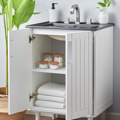 Modway Augusta 24" Bathroom Vanity Cabinet and Ceramic Vessel Sink Basin Combo in White Black
