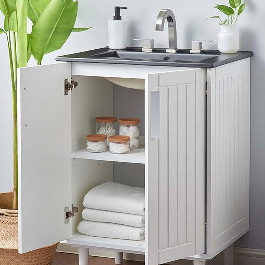 Modway Augusta 24" Bathroom Vanity Cabinet and Ceramic Vessel Sink Basin Combo in White Black