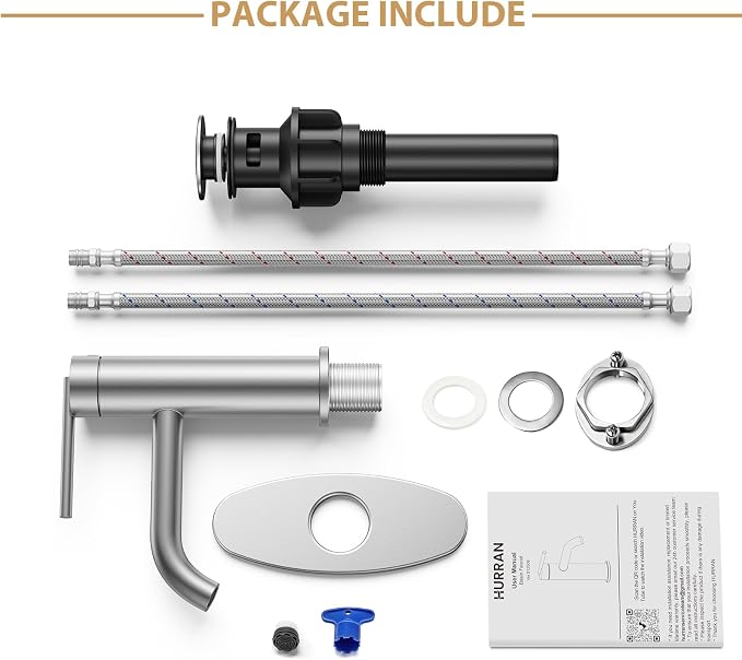Brushed Nickel Bathroom Faucet for Single Handle,HURRAN Bathroom Faucet 1 Hole with Pop-up Drain and Deck,Fits 1 Hole or 3 Hole Installations for Vanity,Bathroom & RV