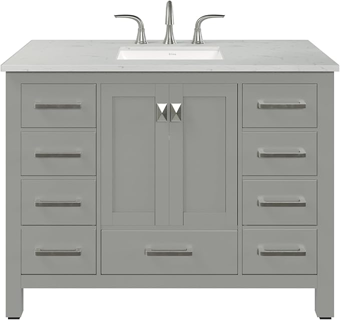 Eviva Aberdeen 42 in. Gray Single Sink Bath Vanity with Carrara Quartz Top and Undermount Porcelain Sink