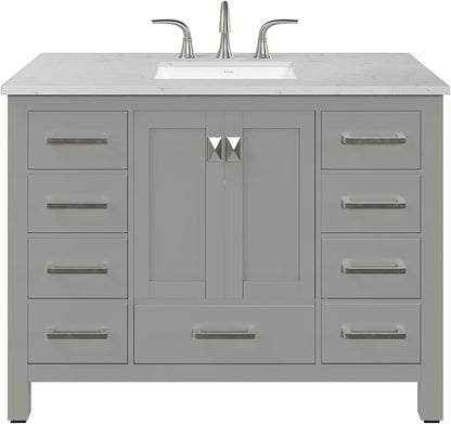 Eviva Aberdeen 42 in. Gray Single Sink Bath Vanity with Carrara Quartz Top and Undermount Porcelain Sink