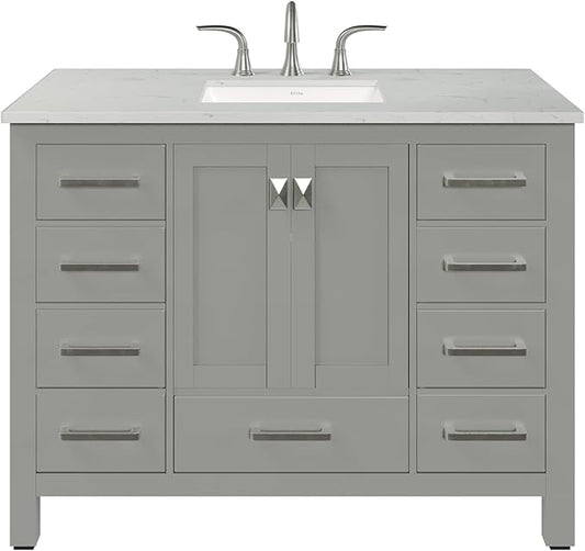 Eviva Aberdeen 42 in. Gray Single Sink Bath Vanity with Carrara Quartz Top and Undermount Porcelain Sink