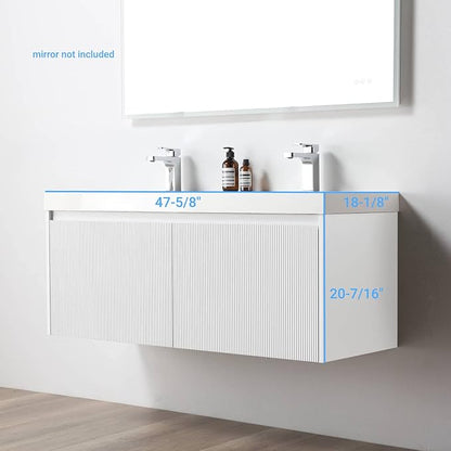 Blossom 48 inch Bathroom Vanity with Sink, Wall Mounted Floating Bathroom Vanity Cabinet with Double Acrylic Sink, All Wood Bathroom Storage Cabinet with Soft Close Drawers, Matte White Finish