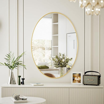 Koonmi Gold Oval Bathroom Mirror, 24"x36" Oval Mirror for Wall | Shatterproof Bathroom Vanity Mirror for Bedroom Living Room Entryway, Horizontal or Vertical, Hardware Included