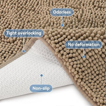 Bcoimo 44x24 Chenille Bath Mat – Non-Slip with Backing Bath Rug Ultra-Absorbent and Machine Washable Bathroom Mat Quick-Dry Design. Ideal for Bathroom Shower and Tub Areas