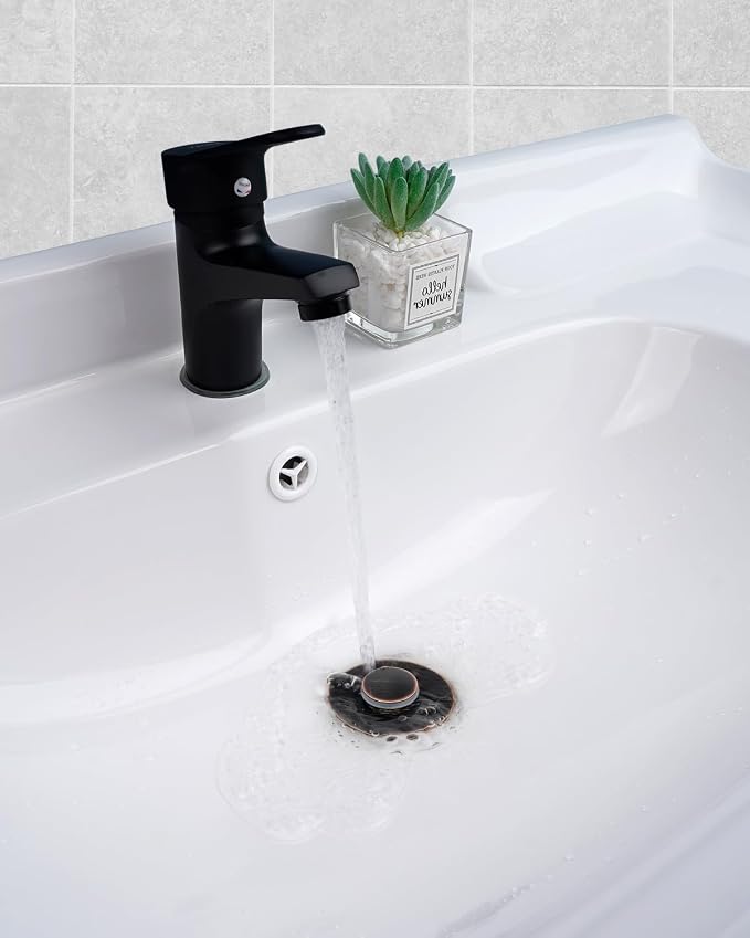 Hibbent All Metal Universal Bathroom Sink Stopper for 1.1''~2.3'' Basin, Pop Up Sink Drain Strainer, Brass Bullet Core Push Type Stopper, Stainless Steel Anti Clogging Drain Filter, Oil-Rubbed Bronze