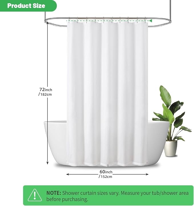 eachope Stall Waterproof Fabric Shower Curtain Liner,60x72 Inch White | 3 Heavy-Duty Magnets,Machine Washable,Durable Rustproof Grommets,Hotel Quality,Easy Care,Secure Fit for Bathroom