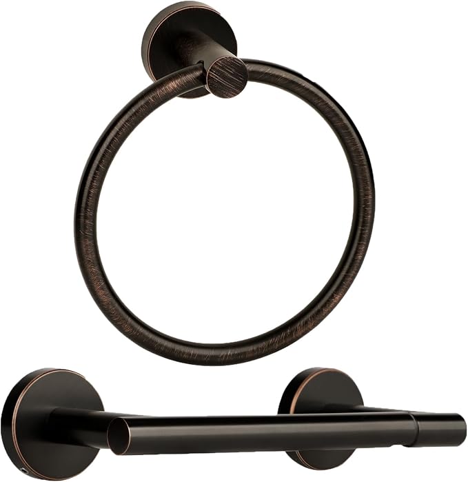 Oil Rubbed Bronze Toilet Paper Holder, Stainless Steel Towel Ring, Double Post Pivoting Toilet Paper Holder and Hand Towel Holder for Bathroom, Bathroom Hardware Accessories Set Brushed Bronze