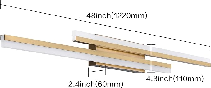 PRESDE 48" LED Vanity Light Bar, Modern Brushed Gold Bathroom Light Fixtures Over Mirror