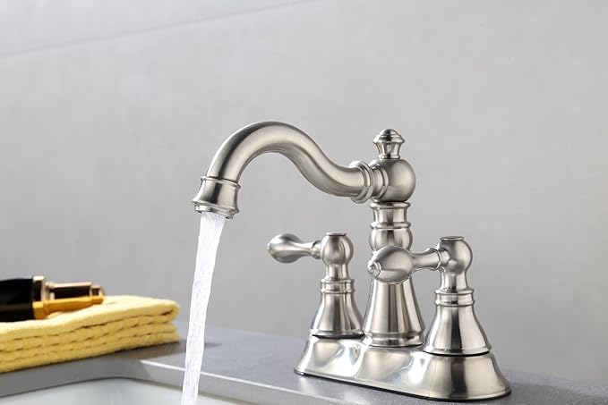 Two Handle Bathroom Faucet Brushed Nickel Bathroom Lavatory Sink Faucet 3 Hole with Pop up Drain Assembly, Classic 4 Inch Centerset with 360° Swivel Spout,2 Pack,BF-0048D-BN