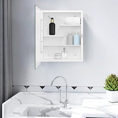 Fundin White Medicine Cabinet with 16 x 20 Beveled Mirror & Adjustable Staggered Shelves, Recessed or Surface Mount Bathroom Medicine Cabinet