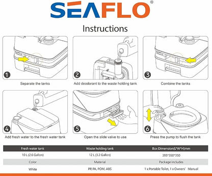 SEAFLO Premium Camping Portable Toilet - 5.8 Gallon Waste 3.43 Gall Fresh Tank (100 Flushes), 440 lbs Max Weight, Level Indicator, Sealed Waste Tank for RV, Boat, Elderly, Off-Grid, 4-Year Warranty
