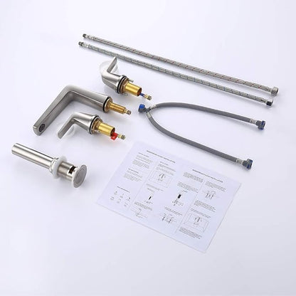 8 inch 2 Handles Widespread Bathroom Faucet 3 Holes with Pop up Drain Assembly and Water Supply Lines, Brushed Nickel