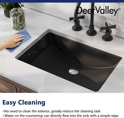 DeerValley DV-1U0086 Ally Undermount Bathroom Sink 21'' x 15'' Rectangular Bathroom Undermount Sink Vitreous China Bathroom Sink with Overflow, Matte Black
