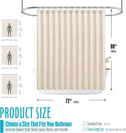 Ga-Geetopia Extra Long Linen Textured Shower Curtain Set with Hooks, Beige Boho Farmhouse Bath Shower Curtains for Bathroom Neutral Cloth, Hotel Luxury, Weighted, 72W x 80L, Cream