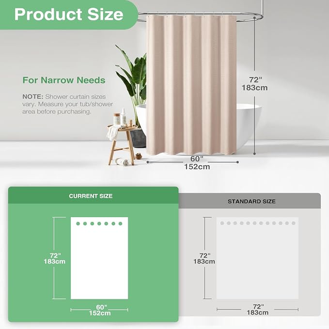 Stall Waffle Shower Curtain 256 GSM Heavy Fabric 60x72 Blush Pink | 60 Inch Wide, Thick Cloth, Weighted Hem, Water Repellent, Hotel Luxury Polyester Shower Curtain Set for Bathroom 10 Hooks