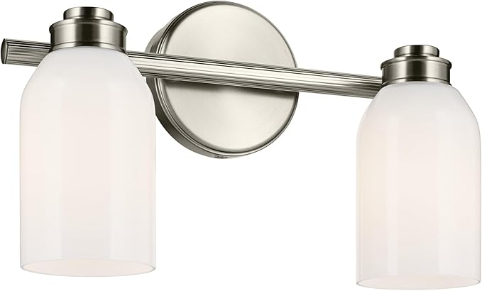 Kichler Shae 15" 2-Light Vanity Light with White Opal Glass in Brushed Nickel, for Bathroom Vanity, Powder Room, Over a Mirror, (15" W x 9" H), 55201NI