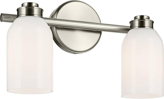 Kichler Shae 15" 2-Light Vanity Light with White Opal Glass in Brushed Nickel, for Bathroom Vanity, Powder Room, Over a Mirror, (15" W x 9" H), 55201NI