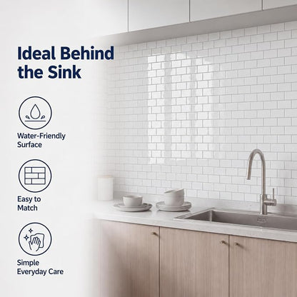 Peel and Stick Backsplash for Kitchen, White | 10 pack self‑adhesive tiles for backsplash, bathroom, or accent wall. Easy DIY install and wipeable. Covers approx. 10 sq ft.