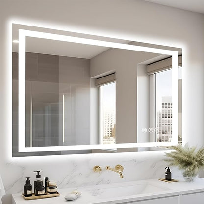 EchosLife 44"x30" Bathroom Light up Mirror, Double Bright Lights, Anti-Fog Vanity Mirror with Lights, Stepless Dimmable Illuminated Mirror, Touch Control, Waterproof (Horizontal/Vertical)